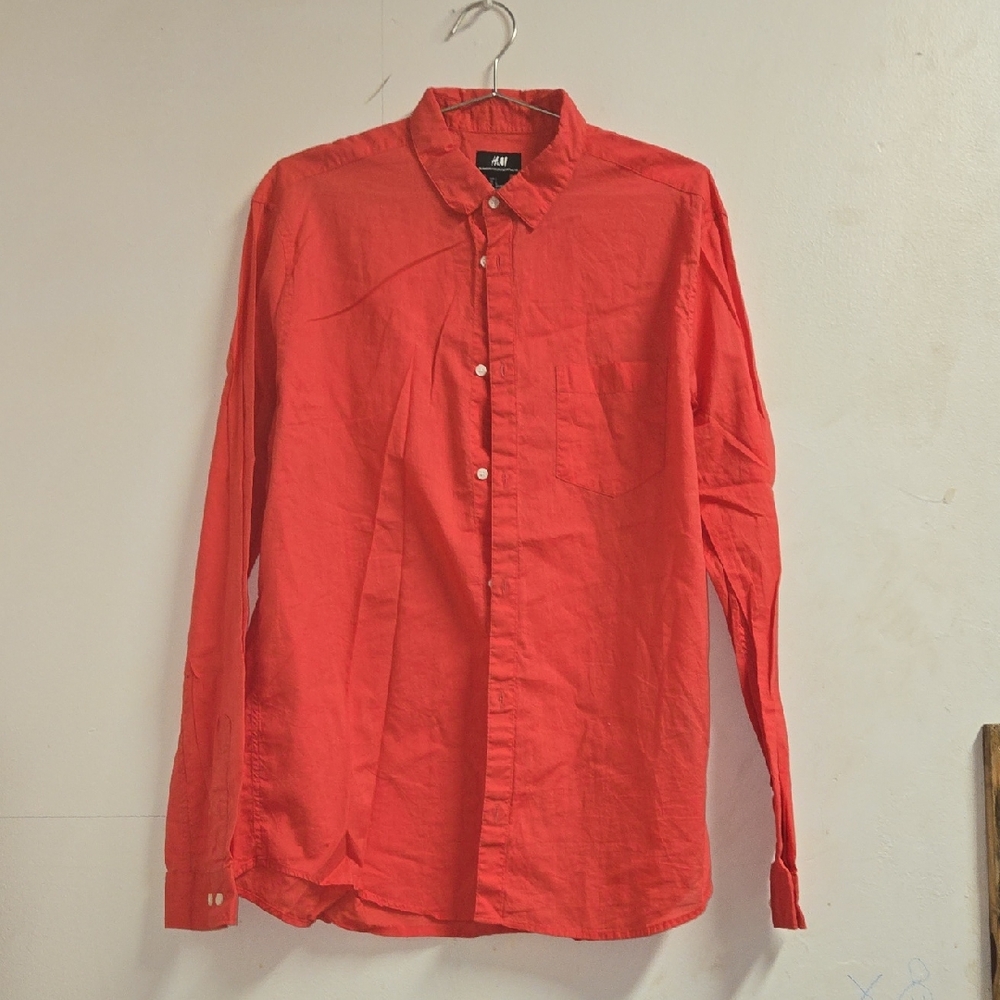 H&M Men's Vibrant Red Casual Shirt